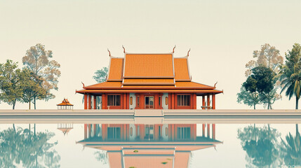 Thai Temple and its Perfect Reflection