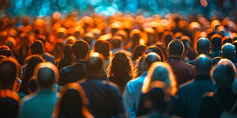 Wall Mural - Blurry crowd at a business convention representing the diverse range of attendees and networking opportunities