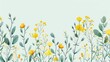 Colorful flowers and branches on a light blue background - yellow and green tones - card background - spring design elements