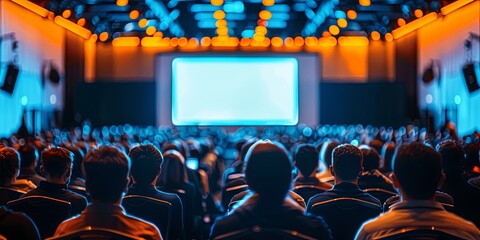 Wall Mural - Corporate conference venue filled with a blurry crowd of professionals symbolizing the dynamic nature of business events