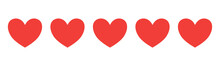 Five Red Hearts For Ratings And Reviews, Isolated On A Transparent Background