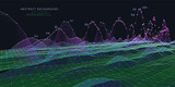 Fototapeta Do przedpokoju - Abstract  background wavy color graph  in net from circles and lines on dark. Technology wireframe concept data in virtual space. Banner for business, science and technology data analytics. Big Data.