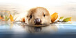  A cute otter in water with a blue sky background ,A cartoon otter swimming in the water,  A Playful Sea Otters Face Peeking Out of the Water background
