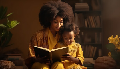 Wall Mural - A woman is reading a book to a child