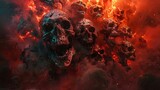 Fototapeta Londyn - 3D illustration of vicious metal monster heads in a modern thrash aesthetic.