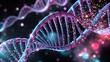 Abstract DNA and blue pink glowing particles background