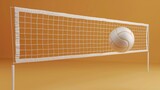 Fototapeta Londyn - Volleyball net and ball hovering 3d style isolated flying objects memphis style 3d render   AI generated illustration