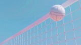 Fototapeta Londyn - Volleyball net and ball hovering 3d style isolated flying objects memphis style 3d render   AI generated illustration