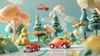 Whimsical toy vehicles in a magical forest 3d style isolated flying objects memphis style 3d render   AI generated illustration