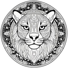 Sticker - Mandala Art with Cougar Head in the Center Transparent Background Generative AI
