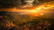 A scenic overlook where travelers pause to admire a breathtaking sunset that paints the valley in hues of gold and amber.