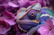 Elusive Anthropomorphic chameleon violet. Funny color. Generate Ai