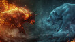 © Char_mon - Fiery bull and icy bear in epic confrontation, symbolizing the volatile dance of stock market's bullish and bearish powers