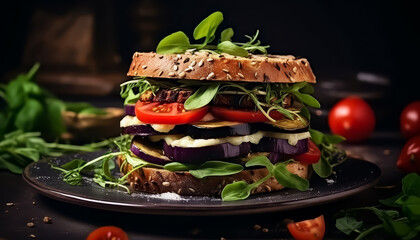 Wall Mural - A sandwich with lots of vegetables on a plate