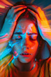 © Tony Baggett - Migraine headache which is causing severe suffering in the brain, felt as a throbbing pain to the head or optical flashes in the eyes, stock illustration image
