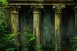 Historical Antique columns old forest. Sky nature. Generate Ai