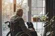 Elderly Man in Wheelchair with Companion Dog