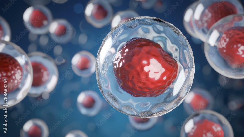 An up-close view of a human or embryonic stem cell's structure under ...