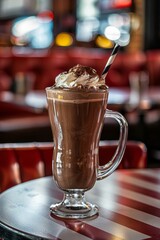 Canvas Print - chocolate smoothie on a table in cafe