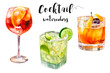 Watercolor illustration of cocktails drinks close up. Design template for packaging, menu, postcards.  PNG