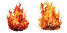Set Of Two Clipart Fire Flame Watercolor Illustration Isolated On Transparent Background Burning 