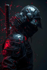 Wall Mural - Shadowy Samurai Warrior Emerges from the Darkness,Thirsty for Flesh in 3D Cinematic Render