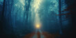 Mysterious Foggy Forest Road with Ethereal Light