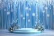 A magical winter wonderland podium, with snowflakes and icicles, for holiday promotions