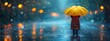 a girl walking alone in raining day, yellow umbrella, Generative Ai