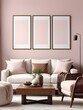 Poster frame mockup on the wall of pink living room, home interior mockup, frame mockup