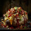 Baked potato covered in cheese and toppings