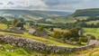Wide panoramic view of beautiful rural landscape in Yorkshire Dales near Hawes