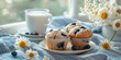 Fresh Blueberry Muffins with Milk on a Sunny Morning Table