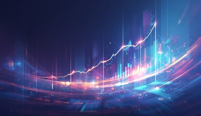 Poster - A digital illustration of financial charts and graphs, with glowing lines representing data growth on an abstract background. 