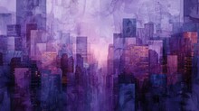 Close-up Cityscape In Periwinkle And Lilac, Showcasing Emerging Sparks Of Life In A Sleeping City. Minimalist And Abstract With Emphasis On Negative Space.