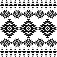 American Samless Black White Tribal Ethnic Native Pattern.Traditional Navajo,Aztec,Apache,Southwest Style Fabric Pattern.Abstract Vector Motifs.For Fabric,clothing,blanket,carpet,woven,wrap,decoration