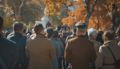 Wall Mural - A man in a military uniform stands in front of a crowd of people