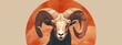 Aries Sign Banner: Ram with Massive Horns in Front of a Large Red-Orange Shield on an Ivory Background