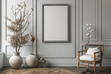 Wall Mural - Mockup frame in hall. 3d render.