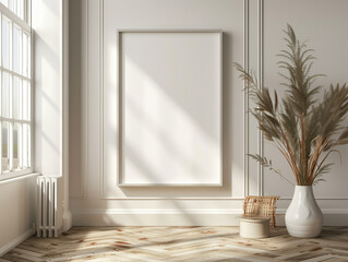 Wall Mural - Mockup frame in hall. 3d render.