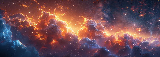 Wall Mural - Spectacular cosmic landscape with glowing nebulae and starry sky. Background space design