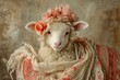 Fluffy Baby sheep portrait dressed. Nature mammal. Generate Ai