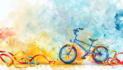 Wall Mural - A colorful bike with a ribbon tied to the handlebars