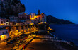 View of the evening Atrani on the Amalfi coast of Italy
