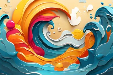 Wall Mural - Summer background and banner with water, splash and waves in vector abstract shape Generative AI