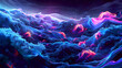  abstract digital particles , Futuristic wave with depth of field and bokeh ,Particles form line and surface grid ,Science fiction background ,Abstract Visualization of Mountainous Terrain with Neon 