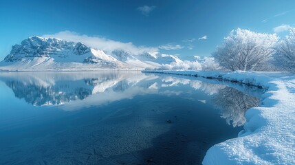 Wall Mural - A serene image of Icelandic lakes reflecting the surrounding mountains