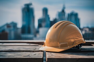 Blurred construction building background with helmet hard hat illustration