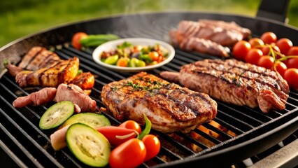 Poster -  Grillin up a feast with fresh veggies and succulent meats