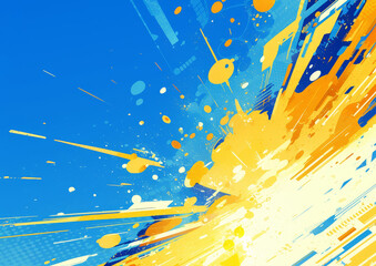 Wall Mural - A pop art sunburst design with yellow rays radiating from the center, set against an electric blue background, creating a vibrant and energetic composition. 